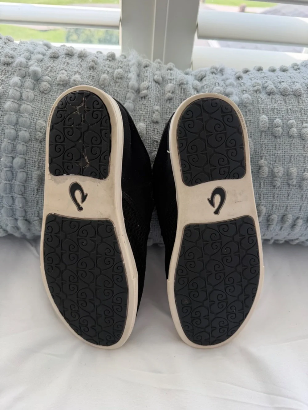 Olukai Womens Pehuea Mesh Slip On Sneakers Shoes Black Boat Loafers Size 8